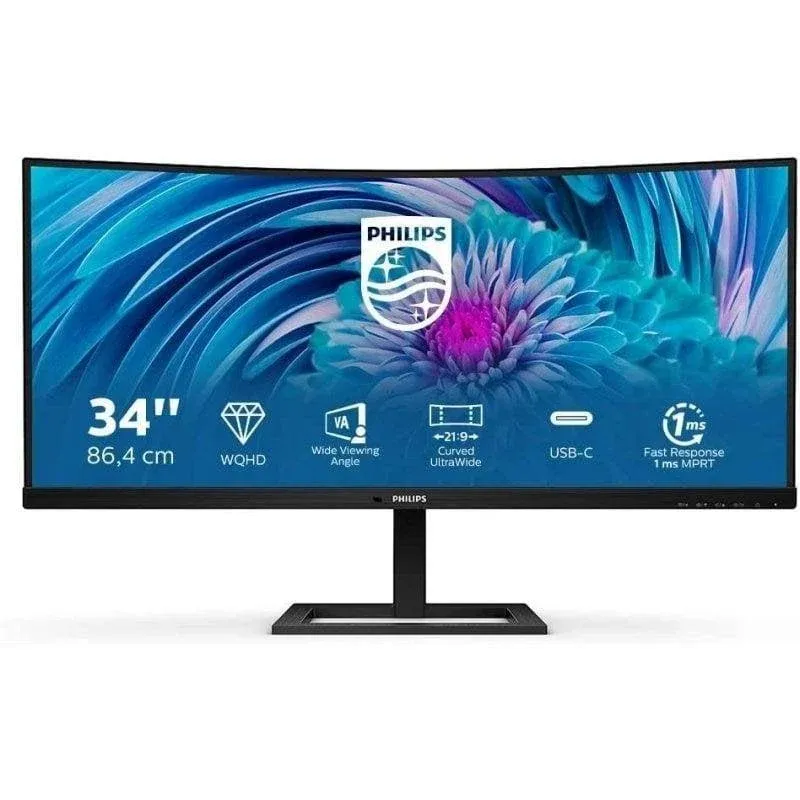 Monitor Philips E Line 346E2CUAE 34" WQHD+ 100Hz VA Curvo USB-C FreeSync 1ms Altifalantes