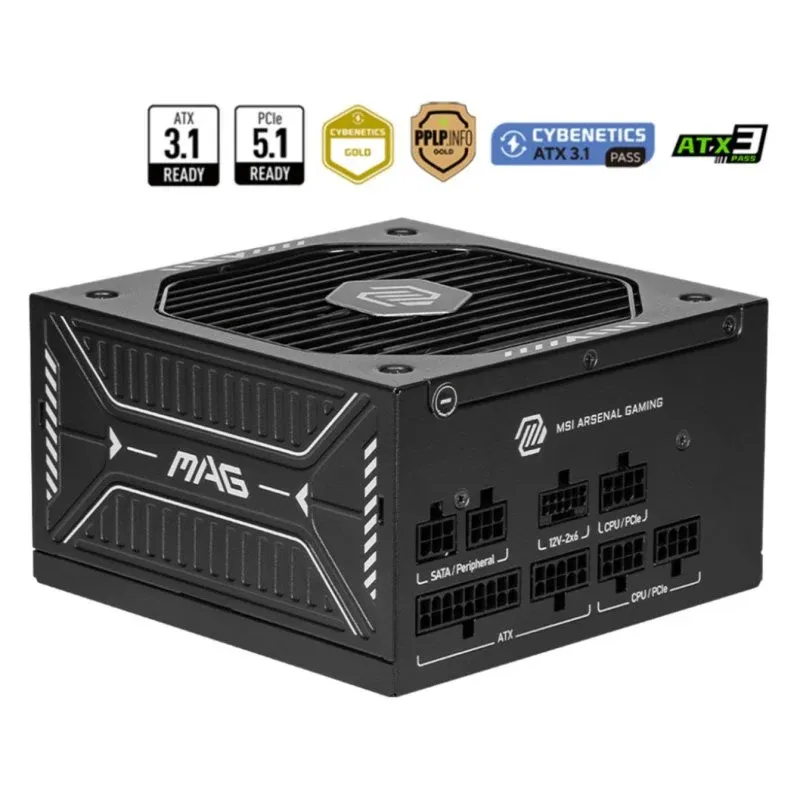 Fonte Alimentação MSI MAG A750GLS PCIE5 Fonte de Alimentação Modular 750W 80 PLUS Gold com Ventoinha 135mm