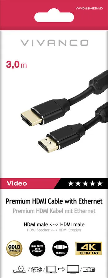 Cabo HDMI VIVANCO Premium 2.0 3M (Preto)