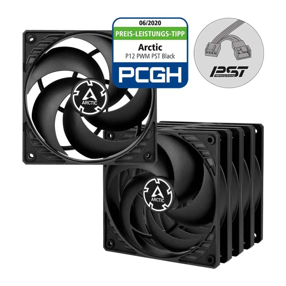 Ventoinha 120mm Arctic P12 PWM PST 1800RPM 4 Pinos Preta (Pack 5)