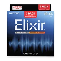 Jogo Cordas Guitarra Elétrica Elixir Nanoweb Nickel Plated Steel 010-046 (3 Pack)