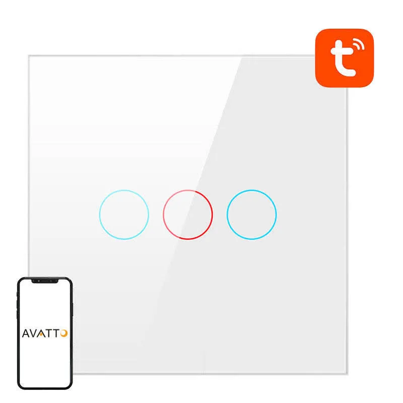 Interruptor Inteligente TS02-EU-W3 3 Canais WiFi Tuya (Branco) - AVATTO