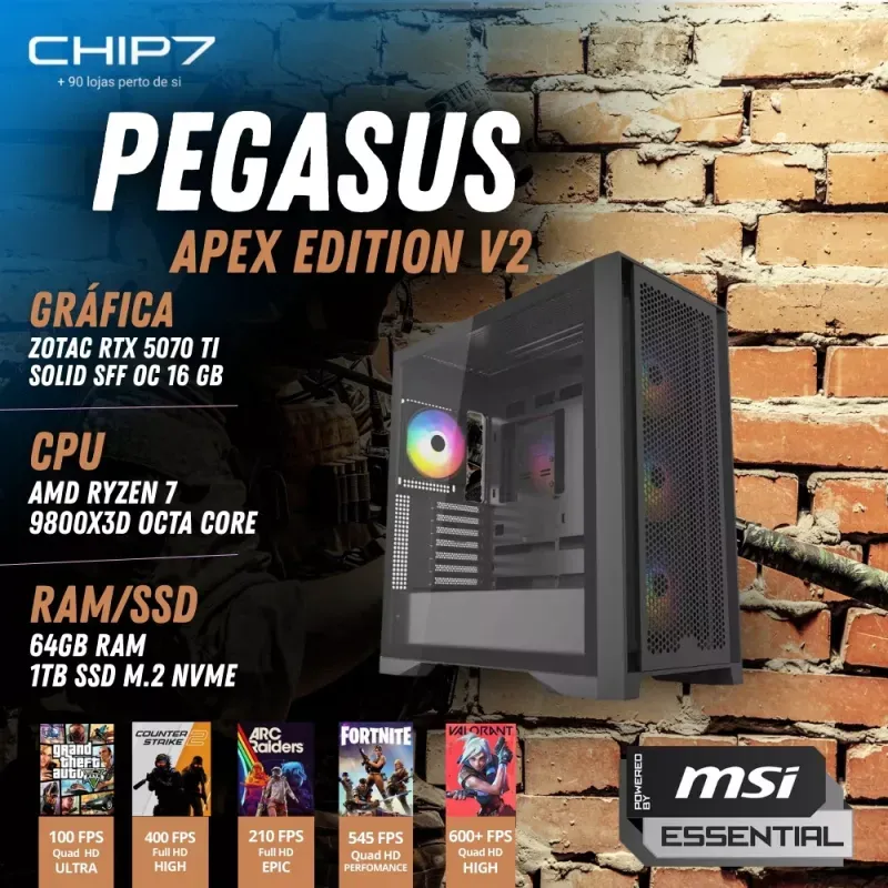 COMPUTADOR GAMING - AMD RYZEN 7 9800X3D / RTX 5070 TI 16GB / 64GB RAM / 1TB SSD - CHIP7 PEGASUS APEX EDITION V2