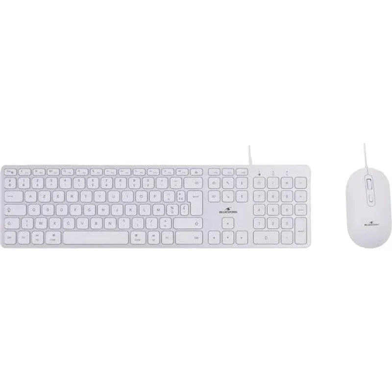 Teclado Bluestork AZERTY branco com rato com fio 2400 DPI e adaptadores USB-C