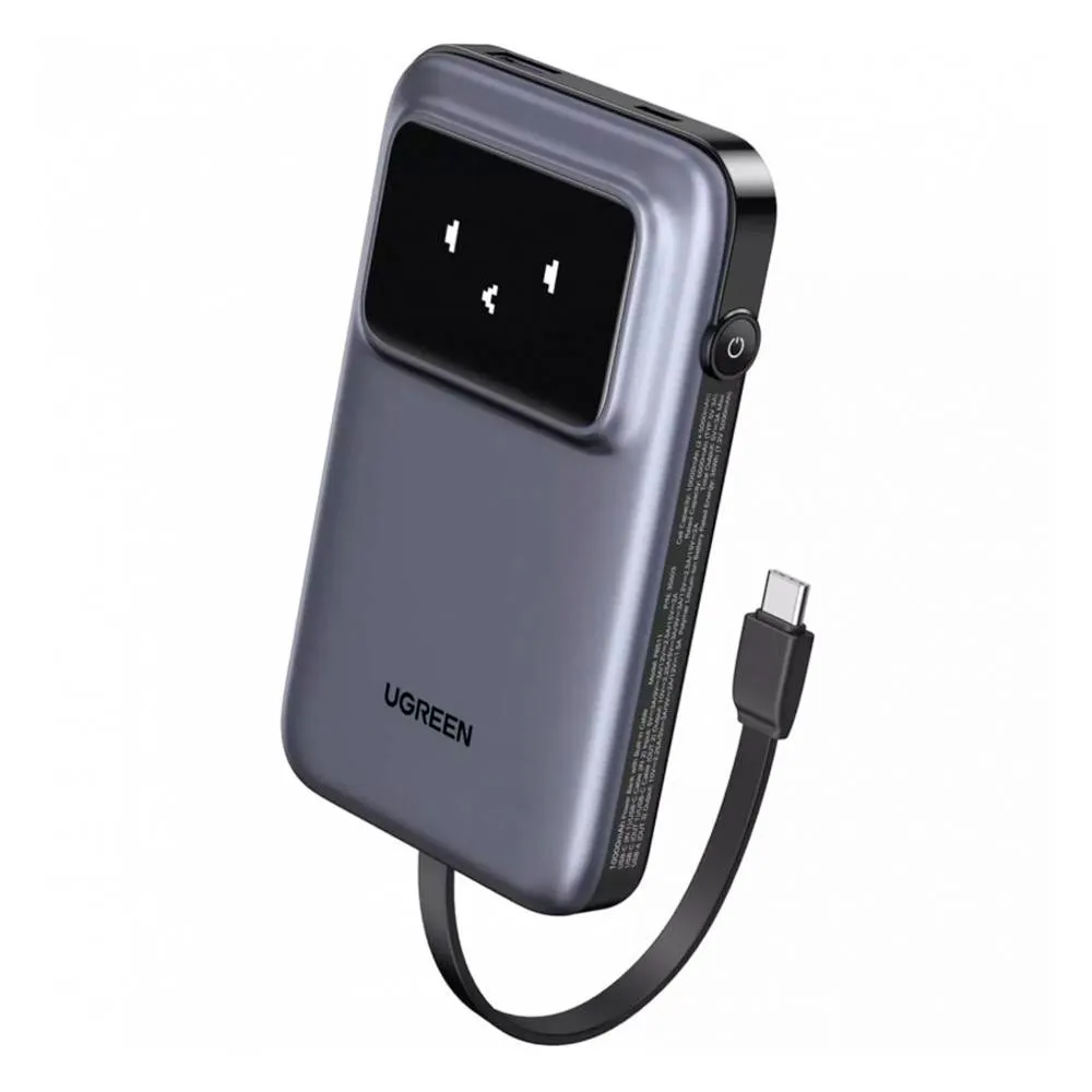 Powerbank UGreen PB511 Uno 10000mAh 30W c/ Cabo USB-C Preta