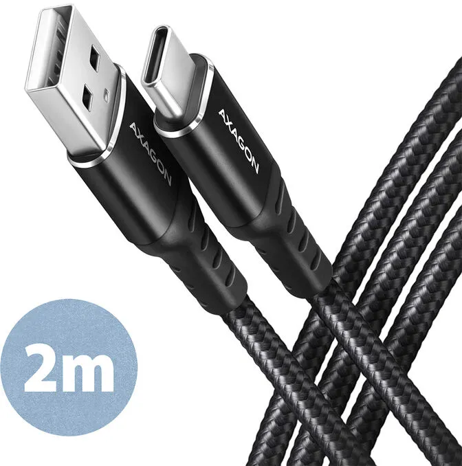 Cabo de carregamento AXAGON BUCM-AM15AB USB-C <-> USB-A, 1.5m, USB 2.0, 3A, ALU, braid, Preto