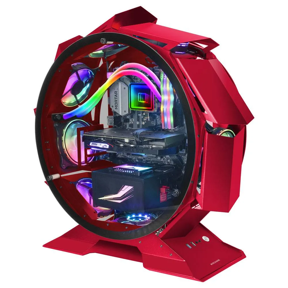 Caixa Micro-ATX Mars Gaming MCORB Premium Gaming Circular Tempered Glass Vermelha