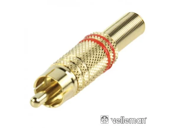 Velleman Ficha Rca Macho Dourada-Vermelha C/ Proteção De Cabo