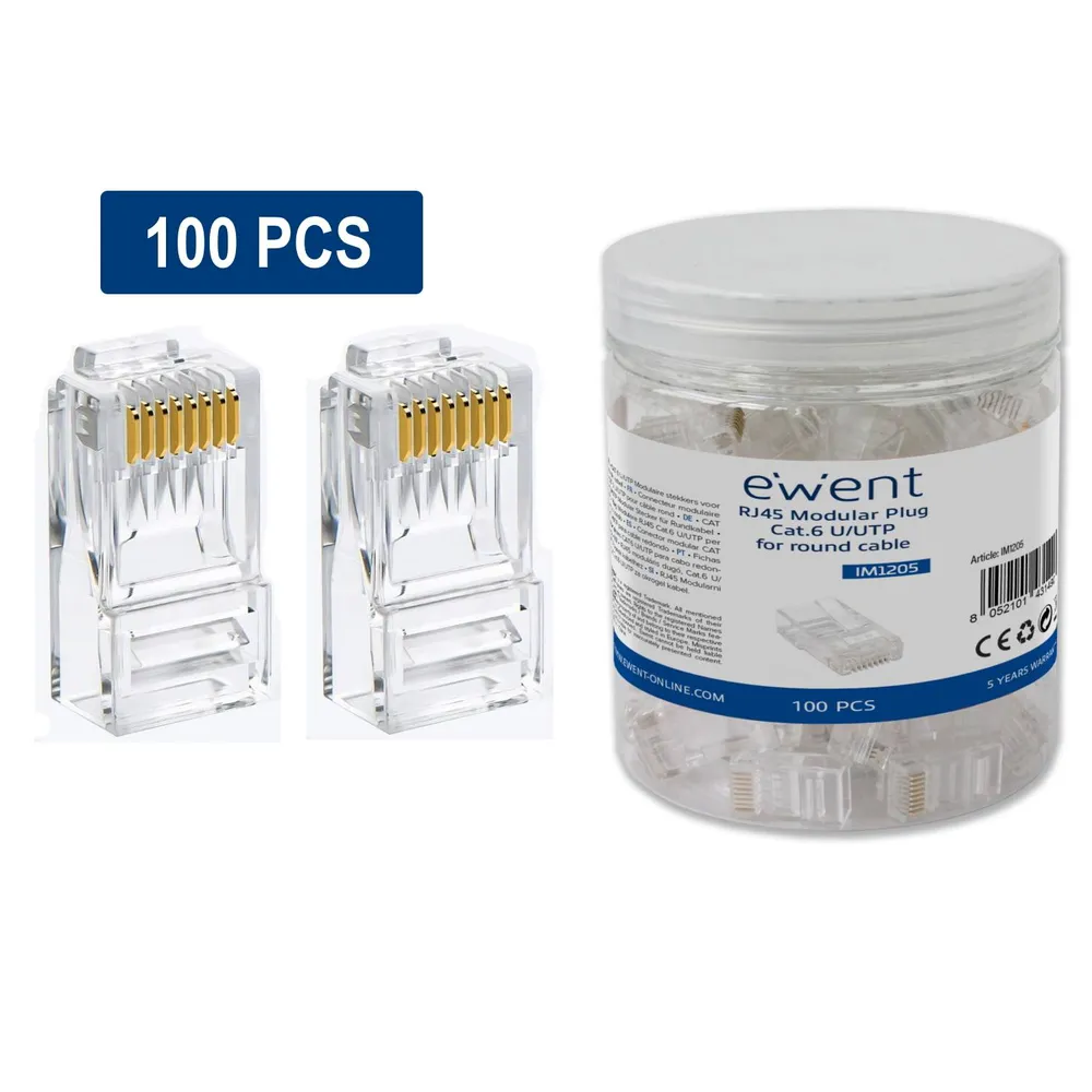 Fichas RJ45 Ewent Modulares Cat.6 U/UTP Transparentes (Pack-100)