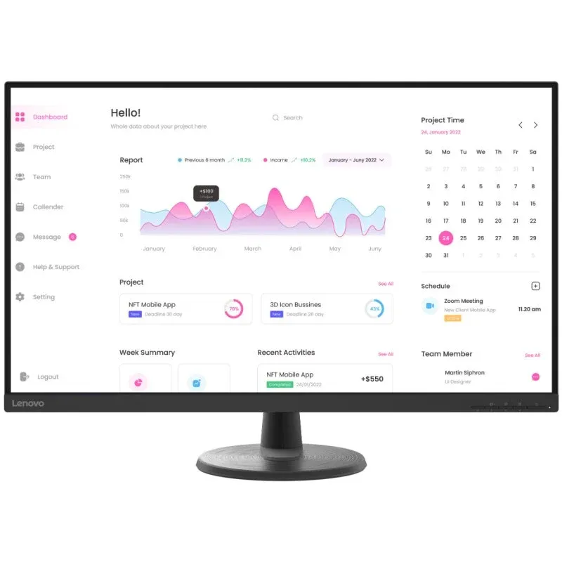 Lenovo D32-40 Monitor 31.5" FullHD 60Hz VA Flicker Free VESA HDMI DisplayPort Preto