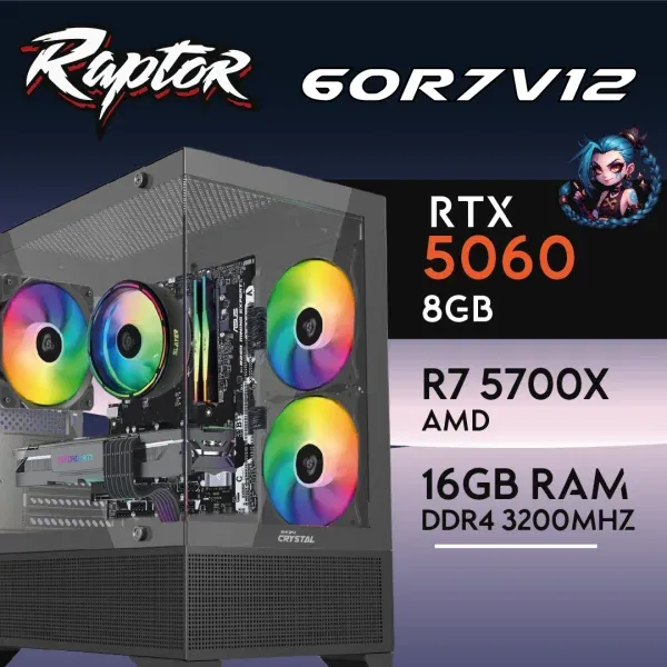 PC Gaming RAPTOR-60R7V12 - R7 5700X | RTX5060 8GB | 16GB | SSD 512