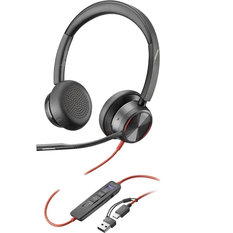 Poly Blackwire 8225 Headset Estéreo USB-C com Certificação Microsoft Teams + Adaptador USB-C/A