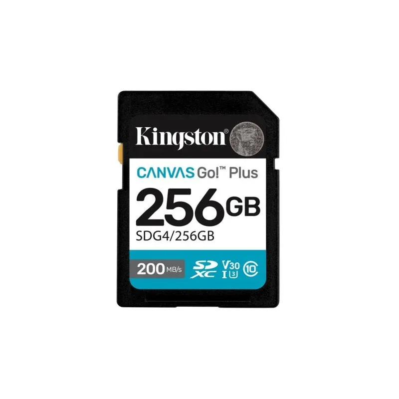 Cartão SD Canvas Go! Plus Kingston 256GB SDXC 200MB/s Class 10 UHS-I U3 V30