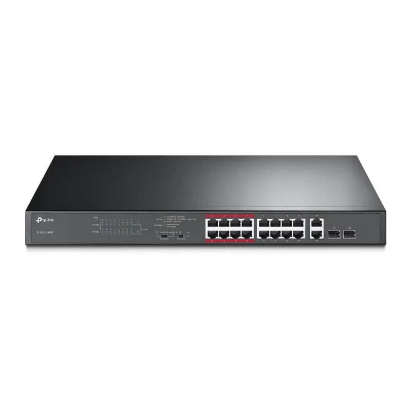 Switch de Rede TP-Link JetStream 16 Portas 10/100Mbps PoE+/2x Gigabit + 2x SFP - TL-SL1218MP