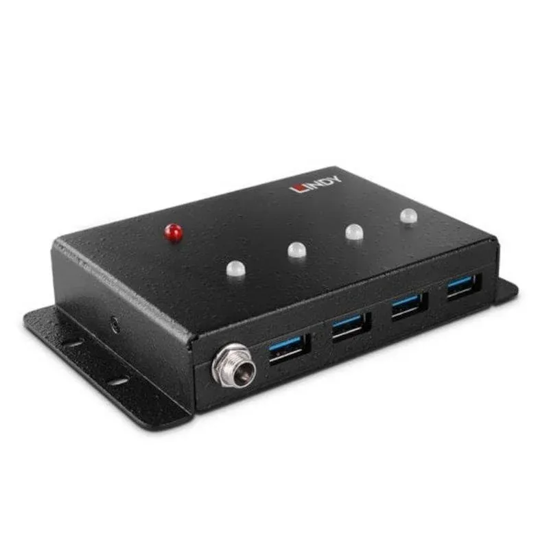 Hub Lindy 4 portas 5000 Mbit/s USB 3.2 Gen 1 43374 Metal Preto