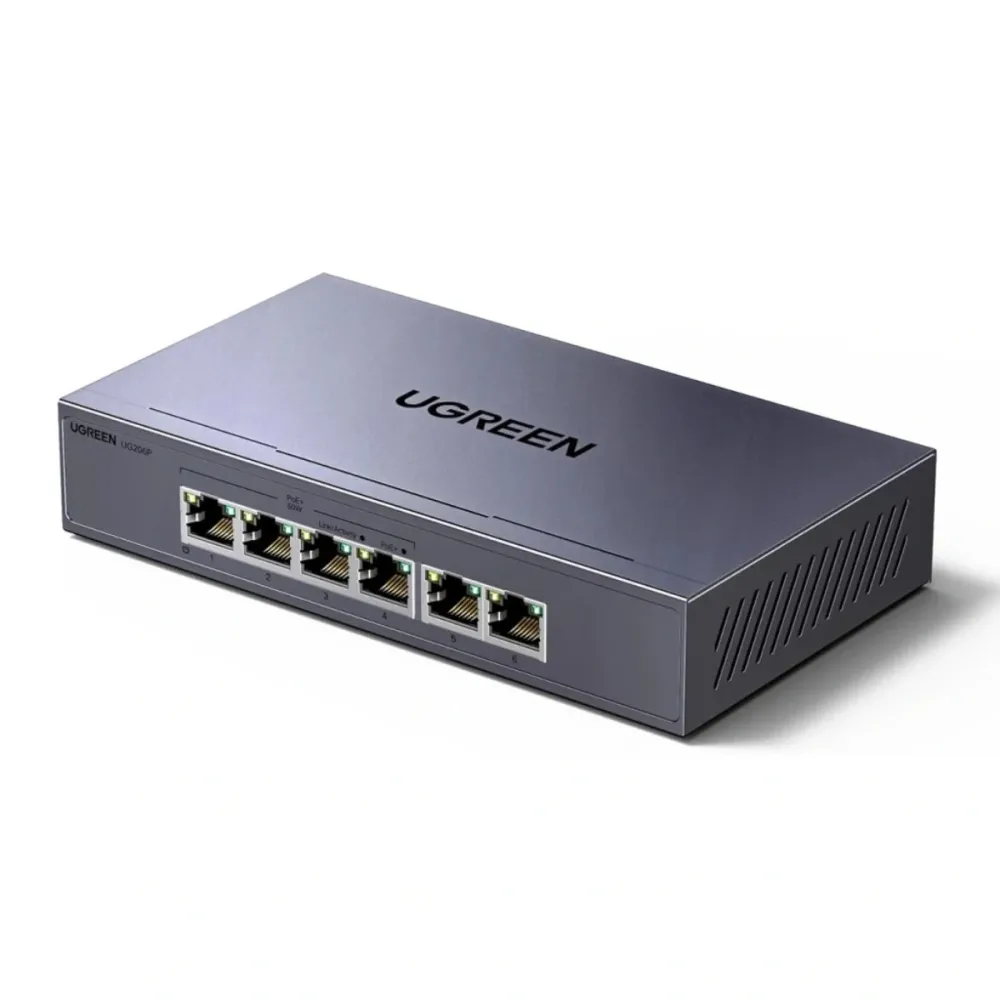Switch Ugreen CM753 6 Portas 4x PoE Gigabit Cinzento