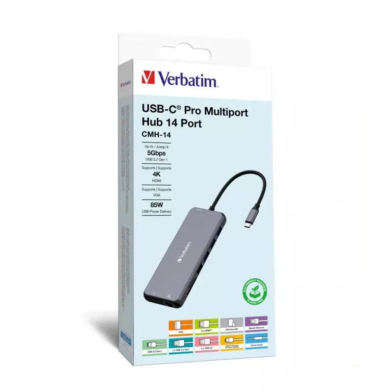 VERBATIM DOCK 4K USB-C 2xHDMI 1xVGA 1xRJ45 3xUSB3.2 2xUSB 1xUSB-C CR 3.5 PD100W