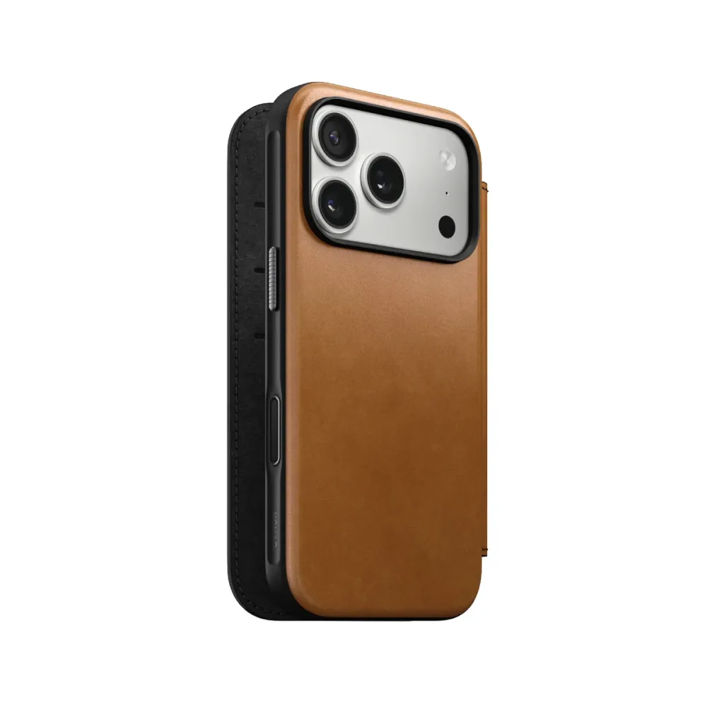 Capa Nomad Flip Cover Couro iPhone 17 Pro Castanho Claro