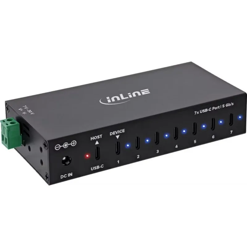 Hub InLine 7 portas 5 Gbps USB-C modelo 35396E com carga 48 W