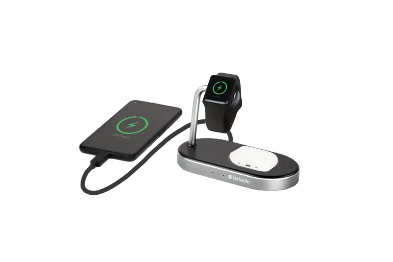 Carregador Wireless Verbatim QI MFI APPLE 3 EM 1 Alumínio