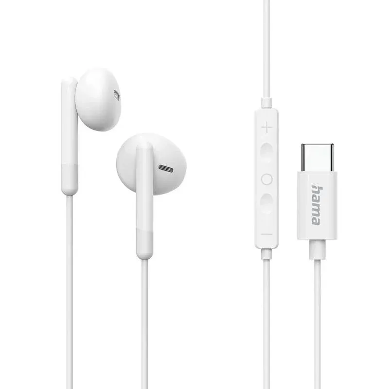 Auriculares Hama Classy com fio USB-C microfone e controlo integrado Branco