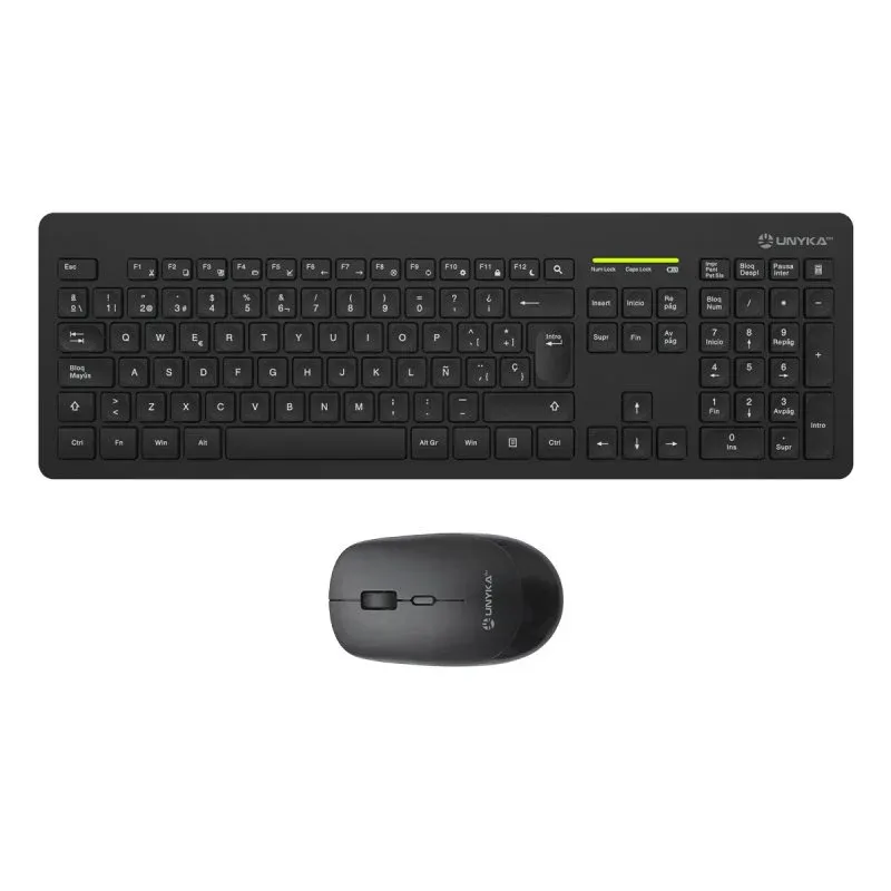 UNYKAch Combo MK212 Pro Slim Wireless Kit Teclado + Rato Sem Fios Pretos