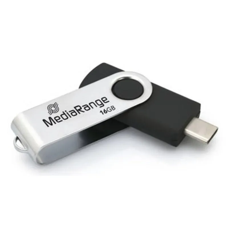 Pen Drive Unidade Flash USB MediaRange MR1951 16GB USB-C 3.2 Gen1 Swivel Preto Prata