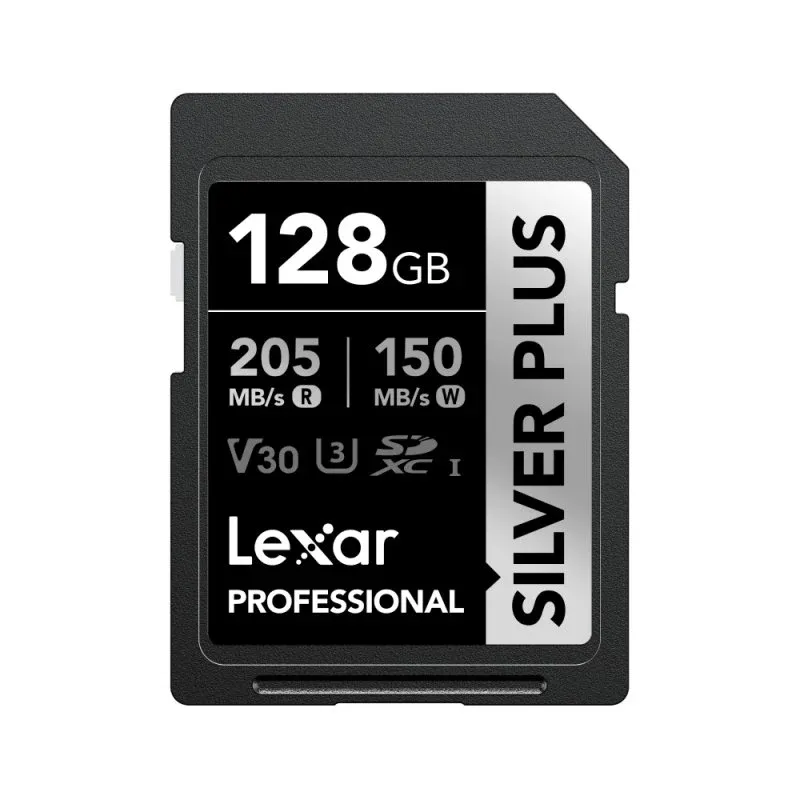 Cartão SD Lexar Professional SILVER PLUS 128 GB UHS-I U3 V30 resistente a 205 MB/s