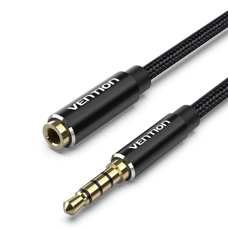 Cabo Áudio Vention BHCBG Jack 3.5 Macho-Hembra 1.5m Preto TRRS