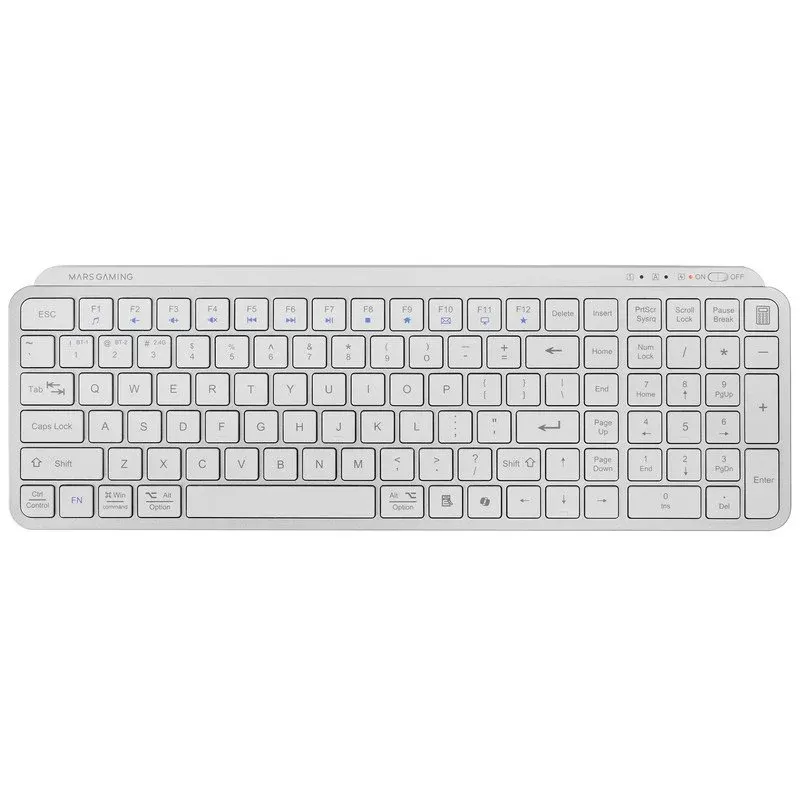 Teclado sem fios Mars Gaming MK-Silenkeys de baixo perfil e formato completo para PC/Mac, espanhol, branco