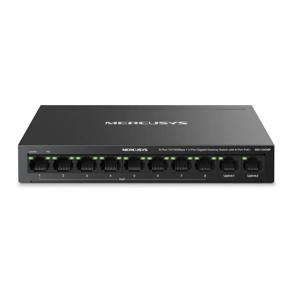 Switch de Rede Mercusys MS110CMP 8 Portas PoE+ 10/100Mbps + 2 Portas Gigabit UnManaged