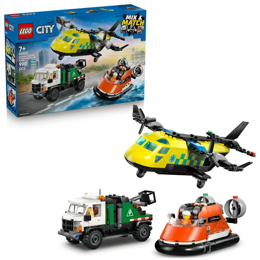 LEGO City: Combinação de Avião, Camião de Assistência e Hovercraft | Idades 7+ | 990 Peças | Item 60505