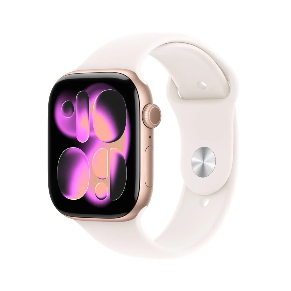 Apple Watch Series 11 Gps 46Mm Alumínio Rosa-Dourado C/ Bracelete Desportiva Rosa Leve S/M