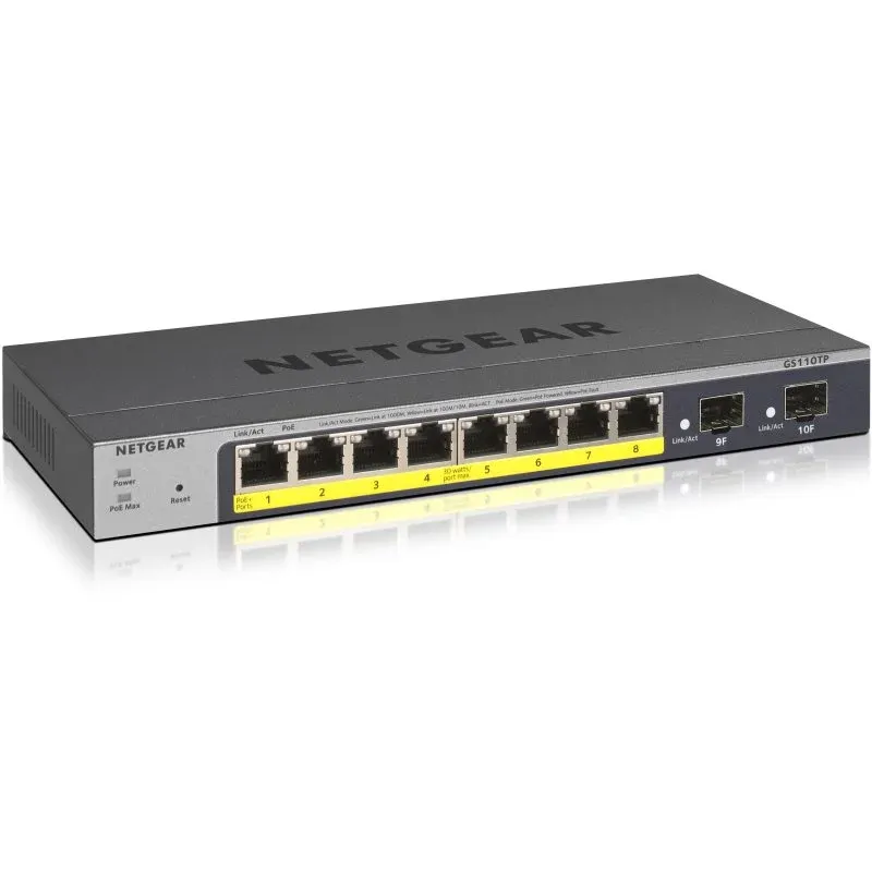 Netgear GS110TP Switch Gerido 8 Portas Gigabit, 2 SFP, PoE+, L2/L3/L4