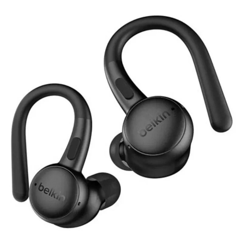 Auriculares Belkin SoundForm ActiveFit sem fios Bluetooth com Cancelamento Ativo de Ruído, microfone e proteção IP54, pretos