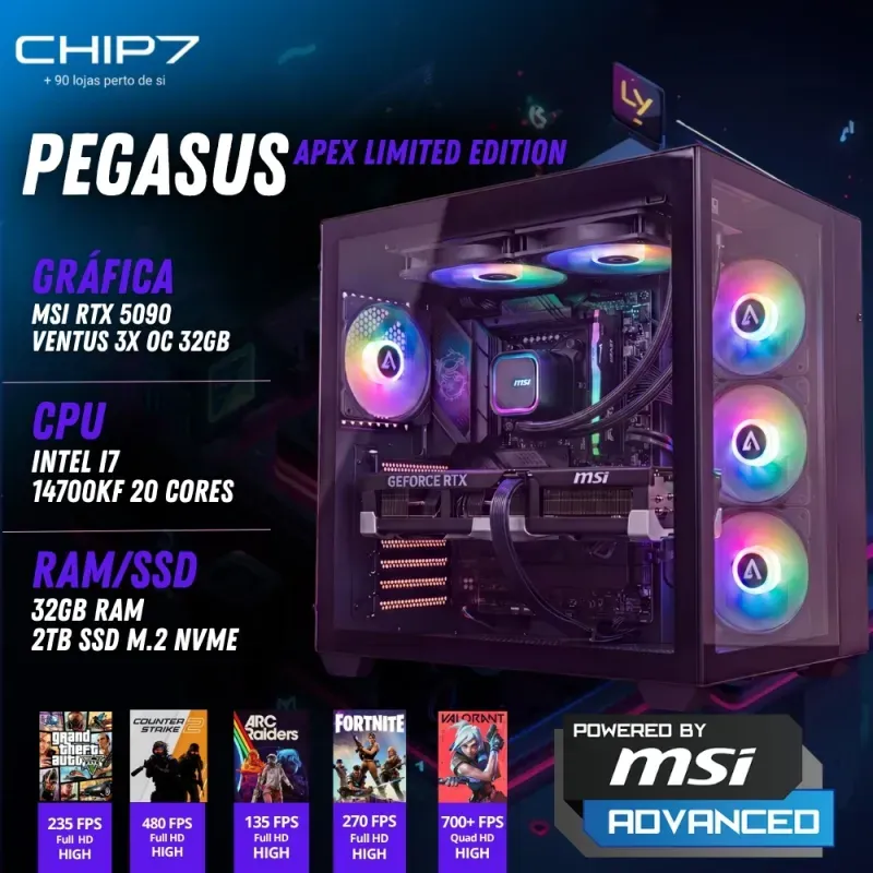 COMPUTADOR GAMING - Intel I7 14700KF / NVIDIA RTX 5090 OC 32GB / 32GB RAM / 1TB SSD - CHIP7 PEGASUS APEX LIMITED EDITION Powered By MSI