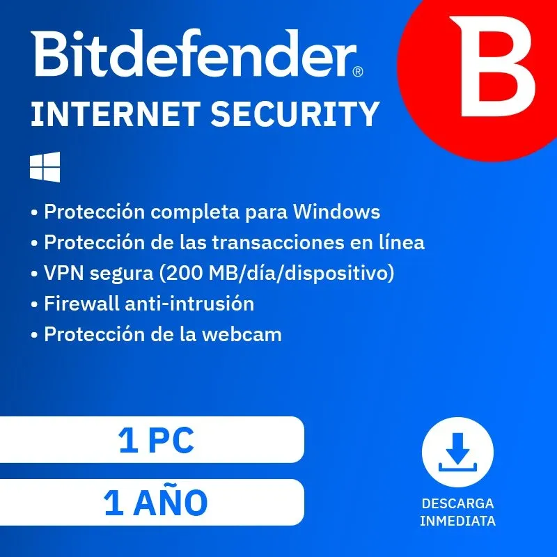 Bitdefender Internet Security Licença 1 Ano 1 PC Windows Descarga Digital