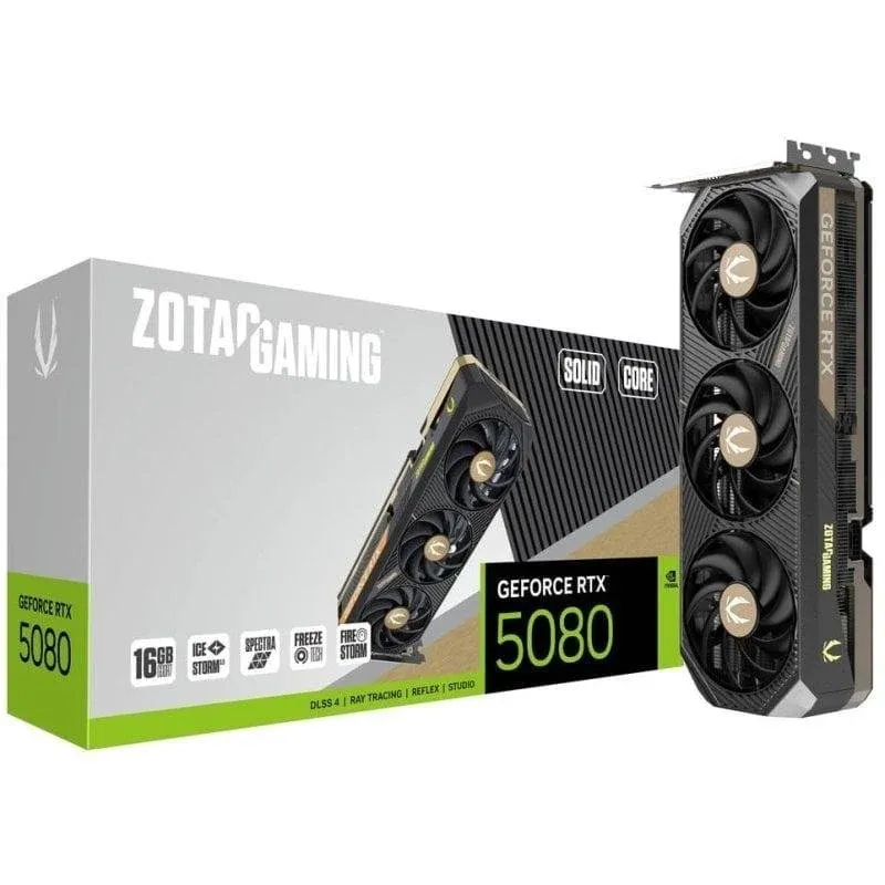 Placa Gráfica Placa grafica Zotac GeForce RTX 5080 SOLID CORE 16GB GDDR7 Reflex 2 RTX AI DLSS4