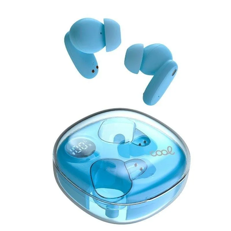 Auriculares Cool Fun Inalámbricos Bluetooth para música y chamadas com visor LED Celeste