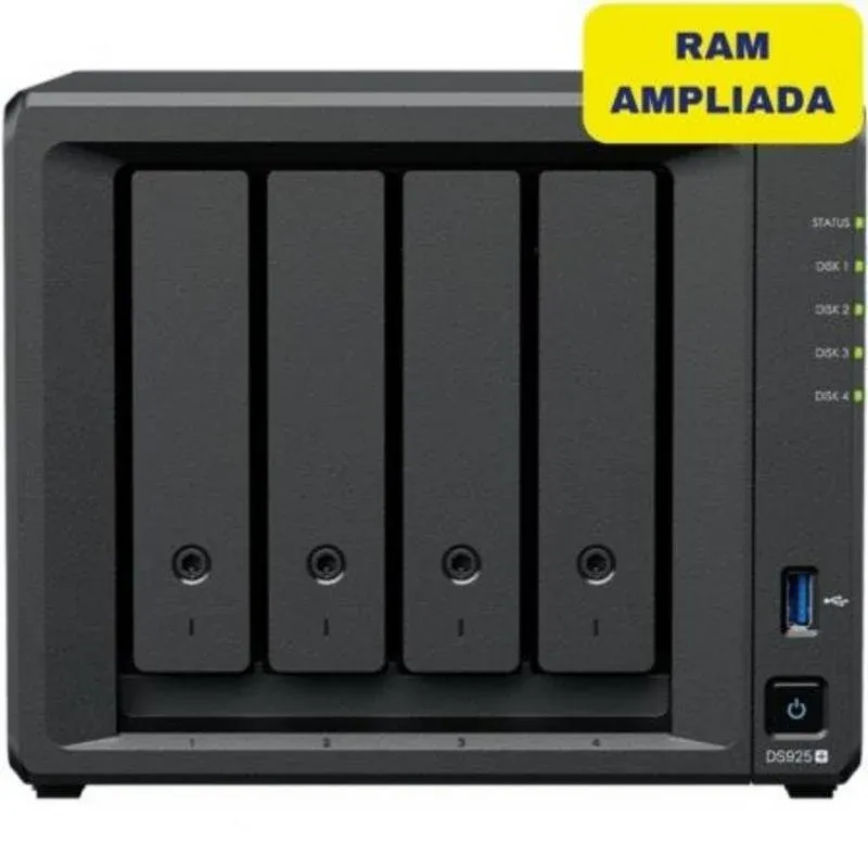 NAS Synology Diskstation DS925+ 4 Baías 3.5"/2.5" 8GB DDR4 Formato Torre