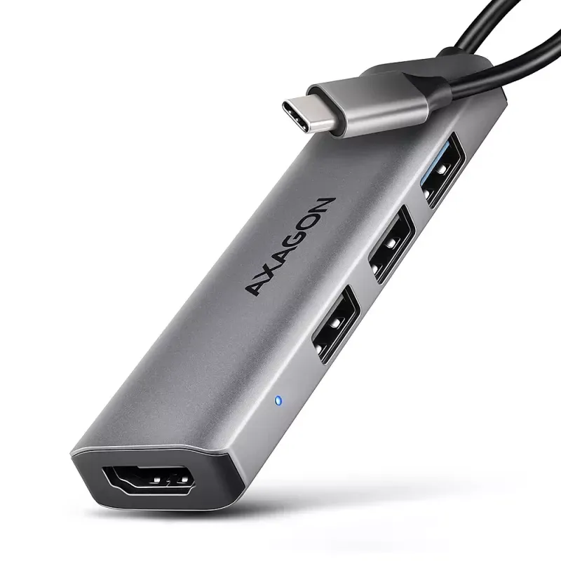 HUB AXAGON HMC-H3A 3x USB-A (2x USB2.0, 1x USB3.0) + HDMI 4K 30Hz, 3.2 Gen 1 , metal, 15cm USB-C cable