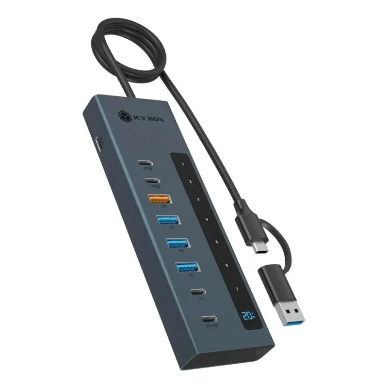 Hub ICY BOX 9 portas 10 Gbps IB-HUB1743-CPD alumínio azul 100 W