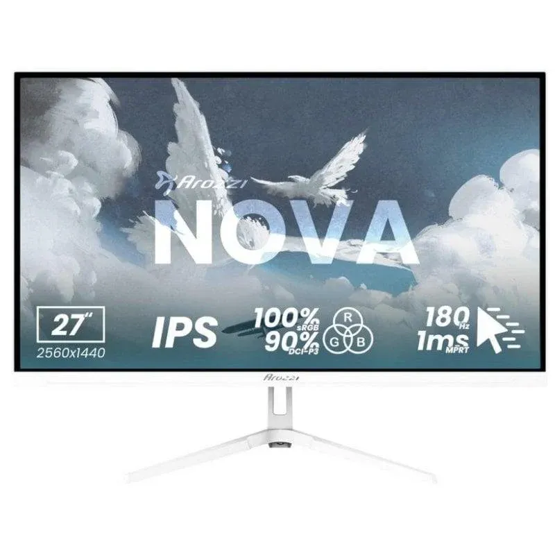 Monitor Arozzi Nova 27" QHD 180Hz IPS Branco Gaming HDR FreeSync G-SYNC 1ms