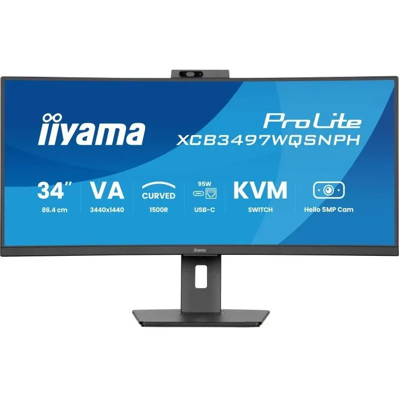 Monitor Webcam curva premium USB-C iiyama ProLite XCB3497WQSNPH-B1 34" VA UltraWide QHD 120Hz FreeSync