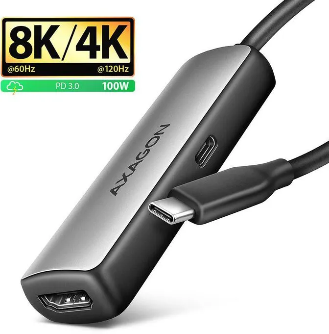 Cabo AXAGON RVC-HI8KPD -> HDMI 2.1 adapter 8K/60Hz 4K/144Hz Aluminum, 1,8m
