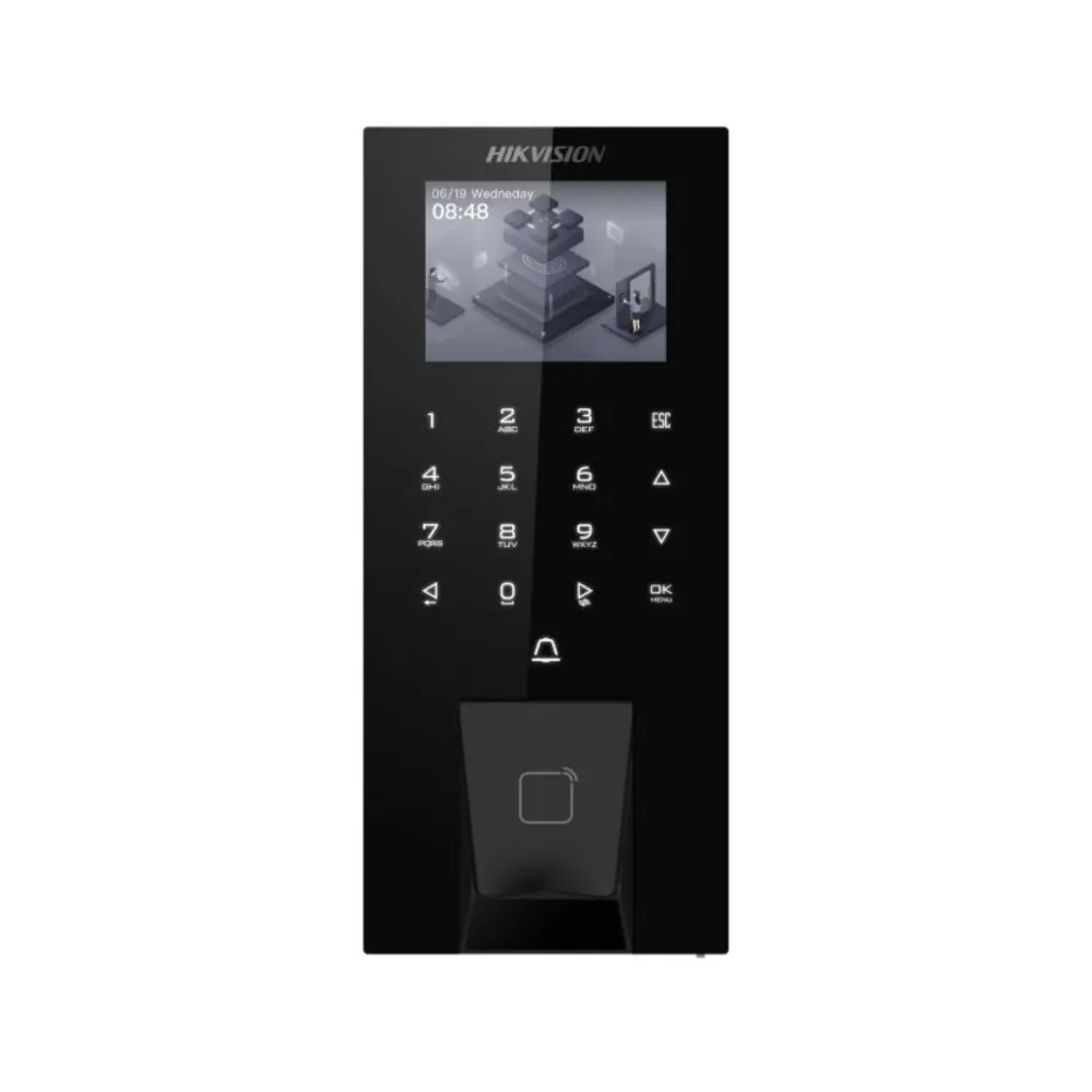 Controlo de Acesso e Presença PoE Hikvision Impressão digital, cartão MF e PIN - DS-K1T807MBFWX-E1