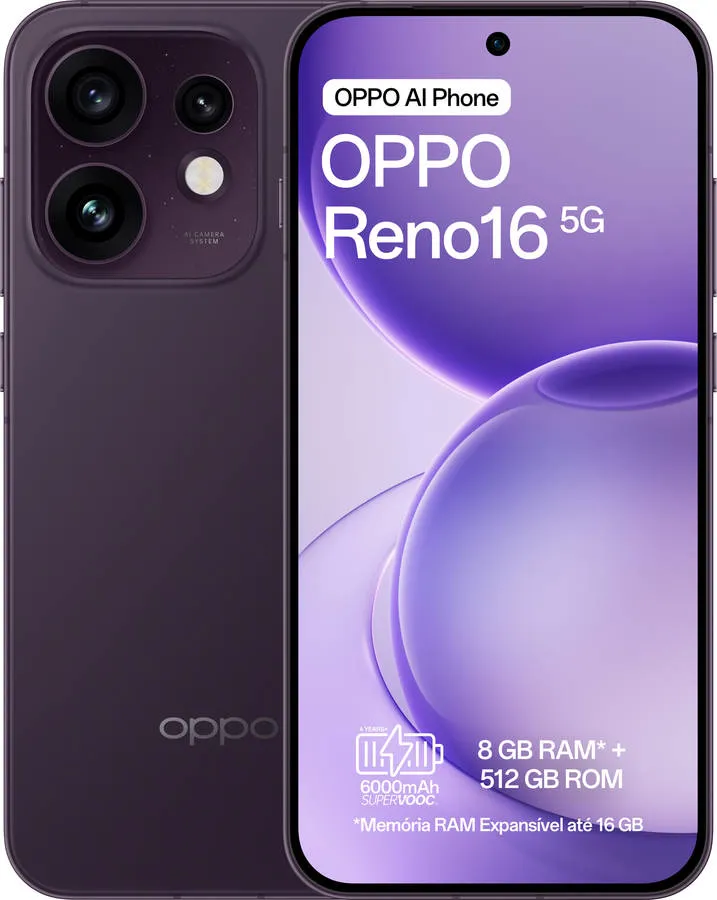 Reno16 5G 512GB 8GB - Purple Black  - válido p unid faturadas até 31 de julho ou fim de stock
