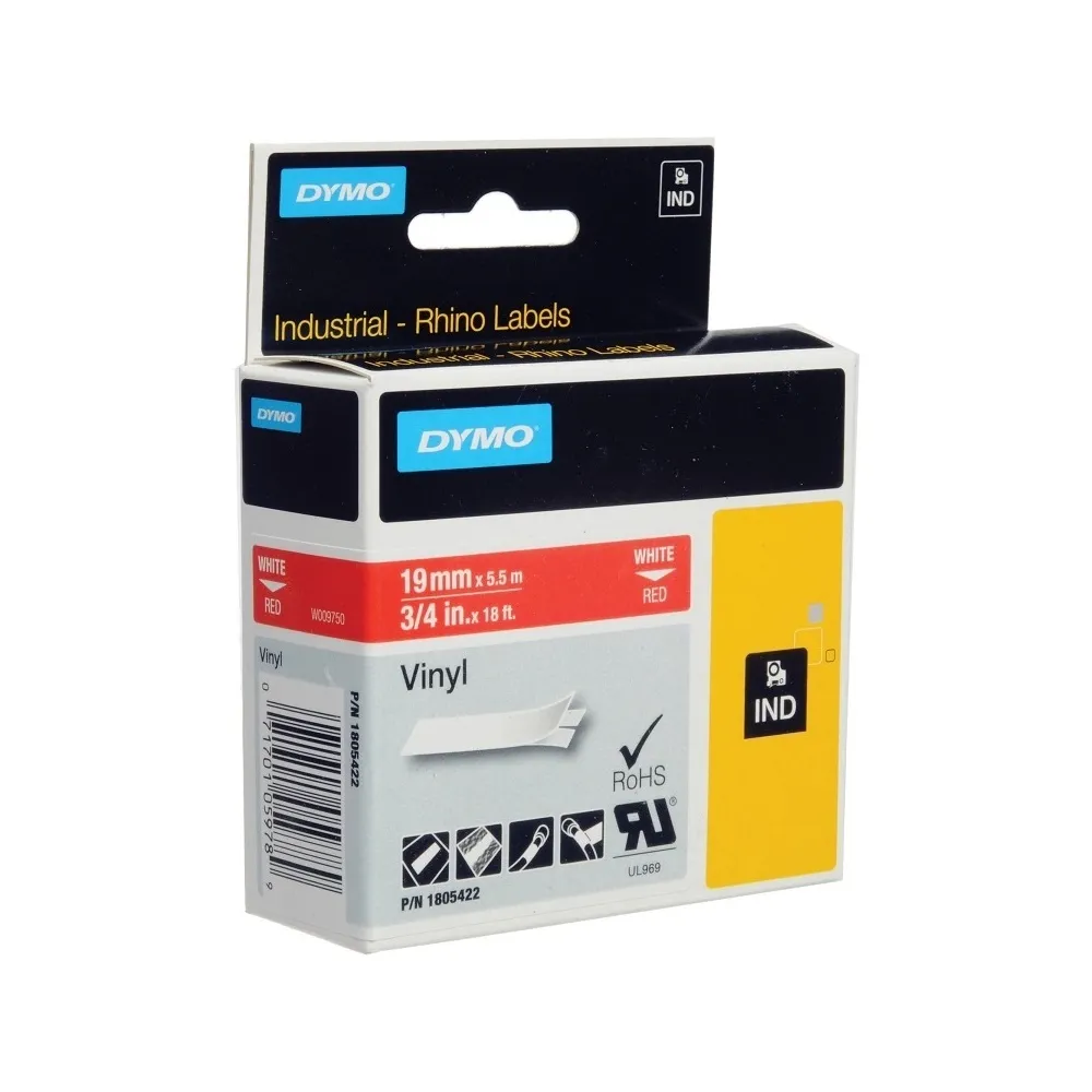 Fita Original Branco Sobre Vermelho (5,5 mts/1,9cm) – DYMO