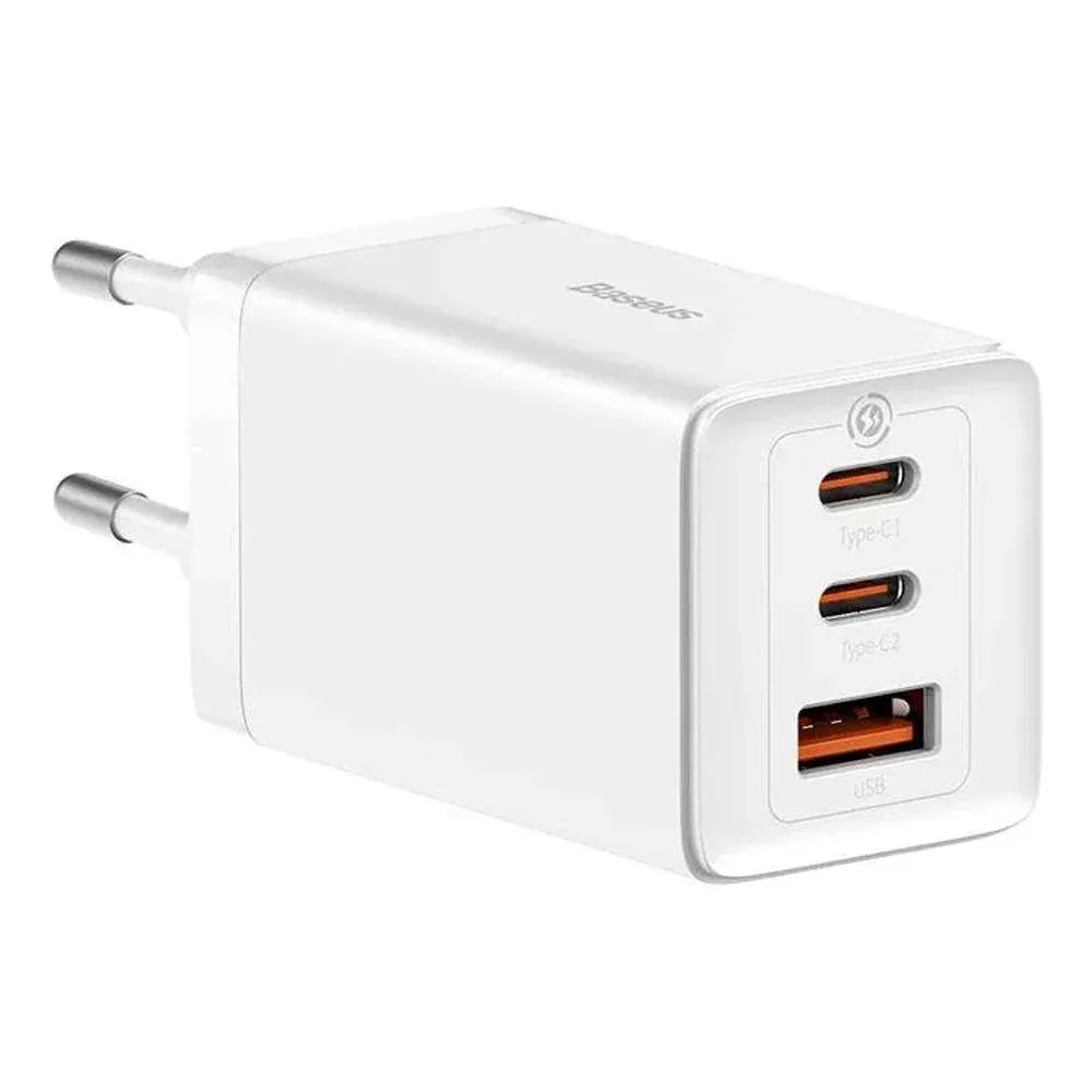 Carregador Baseus GaN5 Pro Dual USB-C + USB-A 65W Fast Charger Branco + Cabo USB-C 100W 1m