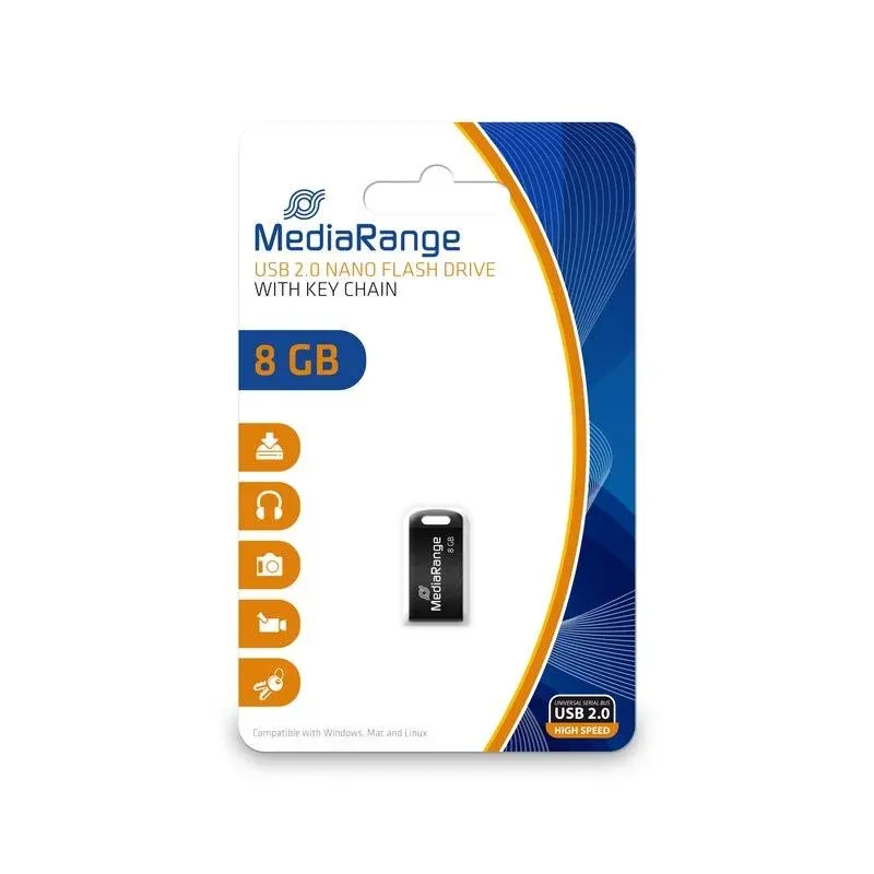 Pen Drive Pen USB MediaRange MR920 8GB USB 2.0 Preto sem tampa